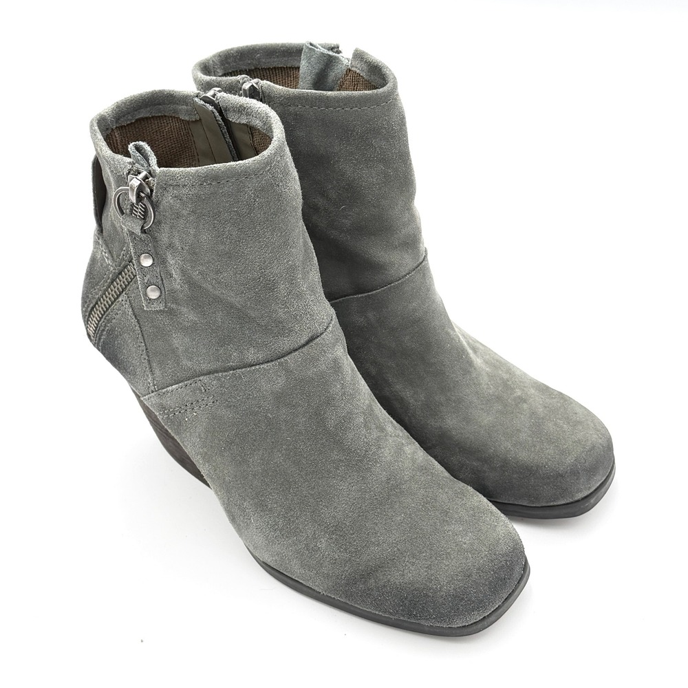 Otbt Women's Gray Suede Ankle‎ Boots Square Toe Block Heel 7M 19F766